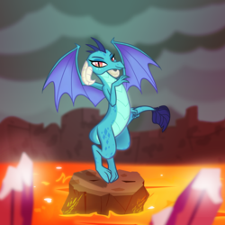 Size: 4000x4000 | Tagged: safe, alternate version, artist:darthlena, princess ember, dragon, g4, gauntlet of fire, crystal, female, lava, pose, smiling, solo, tail, tail pull, volcano