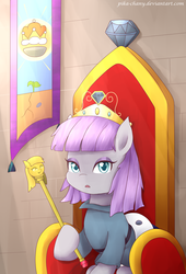 Size: 1227x1800 | Tagged: safe, artist:pika-chany, boulder (g4), maud pie, g4, female, princess, scepter, solo, throne, twilight scepter