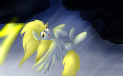 Size: 4000x2500 | Tagged: safe, artist:mufflinka, derpy hooves, pegasus, pony, g4, female, lightning, mare, rain, solo, storm