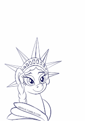 Size: 700x1000 | Tagged: safe, artist:abavus, animated, blinking, liberty, monochrome, statue, statue of liberty