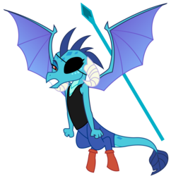 Size: 3072x3178 | Tagged: safe, artist:sketchmcreations, edit, princess ember, dragon, g4, gauntlet of fire, crossover, eyepatch, female, high res, simple background, solo, spear, transparent background, undertale, undyne, vector, weapon