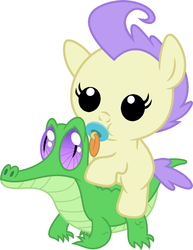 Size: 786x1017 | Tagged: safe, artist:red4567, cream puff, gummy, pony, g4, baby, baby pony, cute, pacifier, ponies riding gators, recolor, riding, simple background, weapons-grade cute, white background