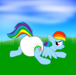 Size: 959x949 | Tagged: safe, artist:pidgopidgey, rainbow dash, g4, crinkle pony the copyright infringement update, diaper, female, non-baby in diaper, poofy diaper, rear view, solo