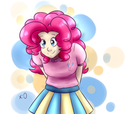 Size: 2487x2270 | Tagged: safe, artist:lrusu, pinkie pie, human, g4, clothes, female, high res, humanized, pleated skirt, shirt, skirt, solo