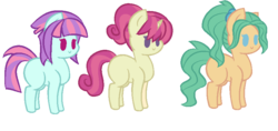 Size: 847x400 | Tagged: safe, artist:berrypunchrules, diwata aino, garden grove, sunny flare, pony, equestria girls, g4, my little pony equestria girls: friendship games, background human, chibi, crystal prep shadowbolts, equestria girls ponified, ponified, simple background, transparent background, trio