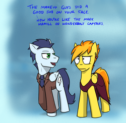 Size: 800x780 | Tagged: safe, artist:captainhoers, soarin', spitfire, pony, g4, clothes, dialogue