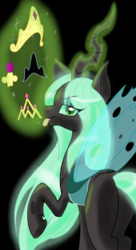Size: 1000x1833 | Tagged: safe, artist:theroyalprincesses, queen chrysalis, changeling, changeling queen, g4, accessory theft, bugbutt, butt, crown, female, implied princess cadance, implied princess celestia, implied princess luna, implied twilight sparkle, looking at you, looking back, magic, plot, solo, tongue out