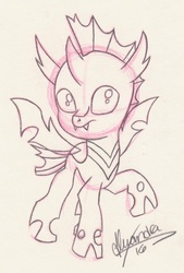 Size: 800x1183 | Tagged: safe, artist:rhythm-is-best-pony, changeling, chibi, monochrome, solo, traditional art