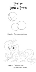 Size: 632x1264 | Tagged: safe, artist:giantmosquito, fluttershy, pegasus, pony, g4, comic, how to draw, how to draw an owl meme, lineart, monochrome, tutorial