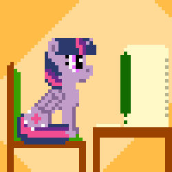 Size: 450x450 | Tagged: safe, artist:zztfox, twilight sparkle, alicorn, pony, g4, :3, :c, animated, blue screen of death, computer, computer screen, cute, ear flick, exclamation point, eye shimmer, facedesk, female, floppy ears, interrobang, mare, pixel art, question mark, solo, twilight sparkle (alicorn)