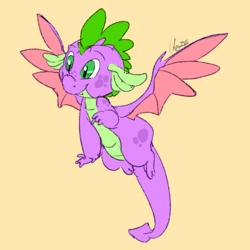 Size: 630x630 | Tagged: safe, artist:vergolophus, spike, g4, cute, flying, hilarious in hindsight, male, smiling, solo, spikabetes, spike can fly, winged spike, wings
