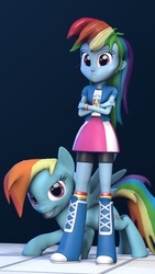 Size: 810x1440 | Tagged: safe, artist:vinuldash, rainbow dash, human, equestria girls, g4, 3d, 3d model, boots, clothes, compression shorts, crossed arms, cute, dashabetes, female, human ponidox, self ponidox, shorts, skirt, smiling, solo, source filmmaker, wristband