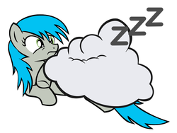 Size: 900x675 | Tagged: safe, artist:ryodisk, oc, oc only, oc:darcy sinclair, cloud, confused, sleeping, zzz