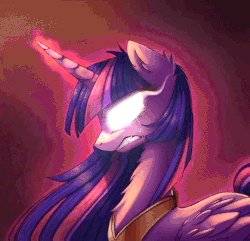 Size: 519x500 | Tagged: safe, artist:equum_amici, artist:magnaluna, twilight sparkle, alicorn, pony, g4, angry, animated, chest fluff, cinemagraph, crying, fangs, female, fluffy, glare, glowing eyes, gritted teeth, immortality blues, mare, older, rage, regalia, solo, twilight sparkle (alicorn)