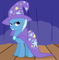 Size: 6000x6057 | Tagged: safe, artist:eagle1division, trixie, pony, unicorn, g4, absurd resolution, bedroom eyes, curtains, female, grin, gritted teeth, looking at you, mare, smiling, smug, solo, stage, vector