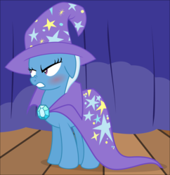Size: 6000x6190 | Tagged: safe, artist:eagle1division, derpibooru exclusive, trixie, pony, unicorn, g4, absurd resolution, angry, blushing, curtains, ears back, embarrassed, female, gritted teeth, mare, nose wrinkle, solo, stage, vector