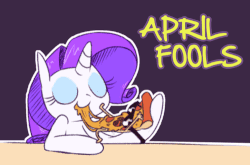 Size: 500x329 | Tagged: safe, artist:raridashdoodles, rarity, g4, animated, april fools, crossover, eating, eyes closed, food, pizza, pizza steve, sunglasses, uncle grandpa
