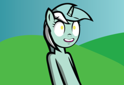 Size: 3992x2754 | Tagged: dead source, safe, artist:spaghetticen145, lyra heartstrings, pony, unicorn, g4, bipedal, female, high res, hill, looking up, mare, no pupils, open mouth, outdoors, reference, sky, solo, spongebob squarepants, standing, talking, vector