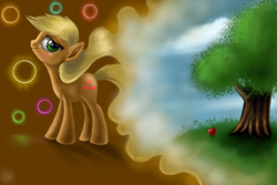 Size: 3000x2000 | Tagged: safe, artist:vanezaescobedo, applejack, earth pony, pony, g4, apple, female, food, high res, solo, tree