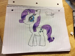 Size: 2592x1936 | Tagged: safe, artist:paperponyart, rarity, g4, crayon drawing, female, lined paper, solo, traditional art