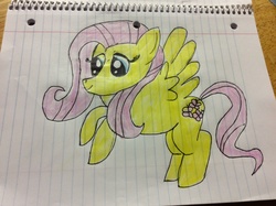 Size: 2592x1936 | Tagged: safe, artist:paperponyart, fluttershy, pegasus, pony, g4, crayon drawing, female, lined paper, solo, traditional art