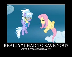 Size: 750x600 | Tagged: safe, artist:crossoverprincess, edit, edited screencap, screencap, cloudchaser, fluttershy, pegasus, pony, g4, season 3, wonderbolts academy, motivational poster, sheepish grin