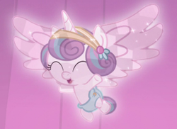 Size: 430x313 | Tagged: safe, screencap, princess flurry heart, alicorn, crystal pony, pony, g4, the crystalling, baby, cloth diaper, cooing, cropped, crystallized, cute, diaper, eyes closed, female, filly, flurrybetes, flying, hairclip, happy, open mouth, safety pin, solo