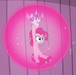 Size: 511x509 | Tagged: safe, screencap, pinkie pie, princess flurry heart, pony, g4, the crystalling, bubble, holding a pony