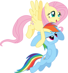 Size: 1952x2087 | Tagged: safe, artist:kehrminator, fluttershy, rainbow dash, g4, duo, flying, holding, simple background, transparent background, vector