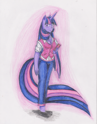 Size: 1700x2173 | Tagged: safe, artist:dp360, twilight sparkle, anthro, unguligrade anthro, g4, female, solo, traditional art