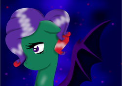 Size: 702x500 | Tagged: safe, artist:purpleloverpony, oc, oc only, oc:midnight charmer, bat pony, pony, bat pony oc, bust, floppy ears, portrait, profile, sad, solo