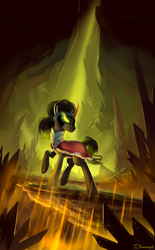 Size: 1200x1932 | Tagged: dead source, safe, artist:shamanguli, king sombra, pony, g4, glowing eyes, male, raised hoof, solo