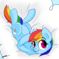 Size: 1500x1500 | Tagged: safe, artist:gasmaskfox, rainbow dash, g4, female, on back, solo