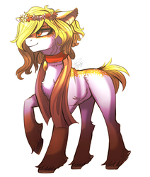 Size: 867x1021 | Tagged: safe, artist:orfartina, oc, oc only, clothes, floral head wreath, raised hoof, scarf, simple background, solo, unshorn fetlocks, white background