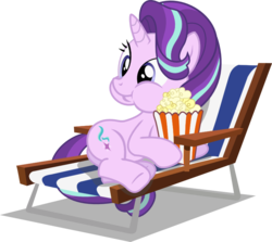 Size: 800x715 | Tagged: safe, artist:seahawk270, starlight glimmer, pony, unicorn, g4, the crystalling, beach chair, chair, cute, eating, female, food, glimmerbetes, lying down, mare, popcorn, simple background, solo, transparent background, vector