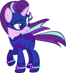 Size: 1243x1378 | Tagged: safe, artist:ephemeralpegasus, starlight glimmer, pony, unicorn, g4, female, mare, mask, outfit, power ponies, power ponies oc, raised hoof, simple background, solo, superhero, transparent background