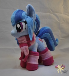 Size: 1280x1403 | Tagged: safe, artist:ketika, sonata dusk, earth pony, pony, g4, clothes, earth pony sonata dusk, equestria girls ponified, irl, photo, plushie, ponified, scarf, socks, solo, striped scarf, striped socks