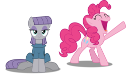 Size: 6000x3556 | Tagged: safe, artist:dashiesparkle, artist:hawk9mm, maud pie, pinkie pie, g4, the gift of the maud pie, .svg available, absurd resolution, clothes, duo, eyes closed, open mouth, ponyscape, raised hoof, siblings, simple background, sisters, sitting, that was fast, transparent background, vector