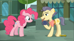 Size: 2513x1393 | Tagged: safe, screencap, pinkie pie, street rat, g4, the gift of the maud pie, discovery family logo, manehattan, pouch, rock pouch