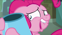 Size: 960x540 | Tagged: safe, screencap, pinkie pie, earth pony, pony, g4, season 6, the gift of the maud pie, animated, eye shimmer, faic, female, floppy ears, gif, hug, lip bite, manehattan, mare, nervous, party cannon, sad, solo, sweatdrop, wide eyes