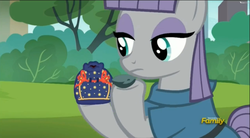 Size: 2505x1385 | Tagged: safe, screencap, boulder (g4), maud pie, g4, the gift of the maud pie, discovery family logo, pouch, rock pouch