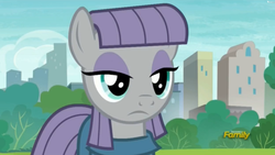 Size: 2449x1385 | Tagged: safe, screencap, maud pie, earth pony, pony, g4, the gift of the maud pie, discovery family logo, expressionless face, female, mare, maud being maud, maud pie may or may not be amused, solo, stare