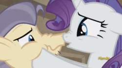 Size: 1272x712 | Tagged: safe, screencap, rarity, street rat, g4, my little pony: friendship is magic, the gift of the maud pie, discovery family logo, imminent kissing, out of context