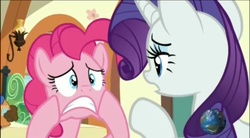 Size: 2048x1134 | Tagged: safe, screencap, pinkie pie, rarity, real article, pony, g4, my little pony: friendship is magic, the gift of the maud pie