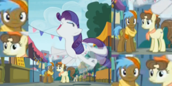 Size: 1435x717 | Tagged: safe, screencap, neigh sayer, pegasus olsen, peggy holstein, rarity, g4, the gift of the maud pie, animation error, collage, looking at you, zoomed in