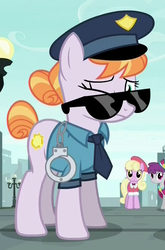 Size: 500x759 | Tagged: safe, screencap, copper top, luckette, silver berry, earth pony, pony, g4, the gift of the maud pie, confused, cuffs, cute, female, frown, police officer, police pony, solo focus, sunglasses, wink