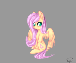 Size: 1080x900 | Tagged: safe, artist:rylai-sapphire, fluttershy, g4, female, looking at you, simple background, sitting, solo, spread wings