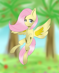 Size: 3000x3700 | Tagged: safe, artist:femmedic, fluttershy, g4, female, floating, flying, high res, looking at you, missing cutie mark, solo, spread wings