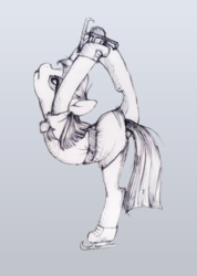 Size: 828x1160 | Tagged: safe, artist:buttersprinkle, maud pie, earth pony, pony, g4, the gift of the maud pie, backbend, female, flexible, ice skates, ice skating, majestic as fuck, maudjestic, skates, solo, standing, standing on one leg, traditional art