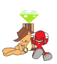 Size: 423x472 | Tagged: safe, artist:misterythewere-hog, applejack, g4, appleknux, crossover, crossover shipping, female, knuckles the echidna, male, master emerald, shipping, simple background, sonic the hedgehog (series), straight, white background